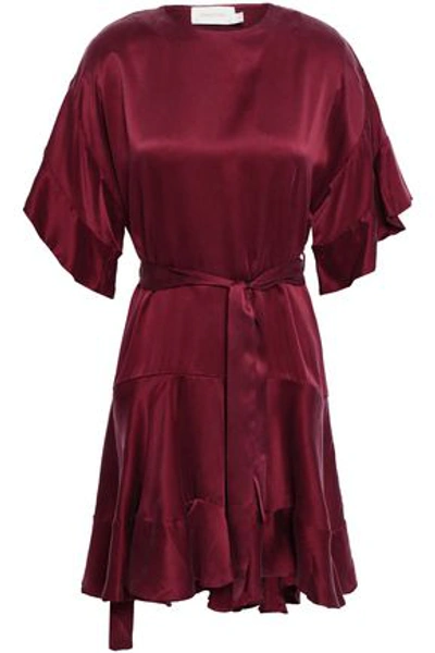 Zimmermann Woman Fluted Silk-satin Mini Dress Burgundy