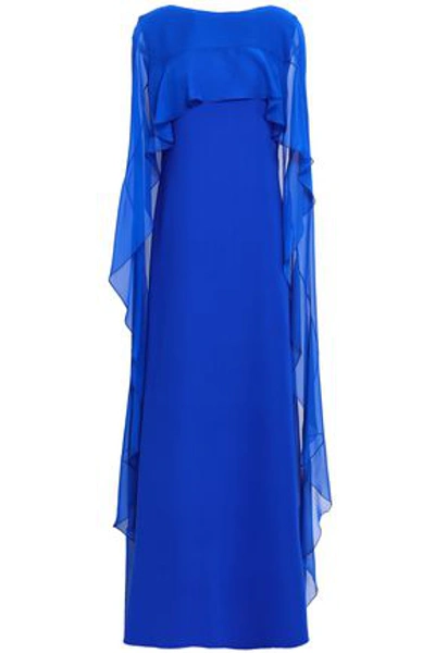 Reem Acra Woman Cape-effect Silk-chiffon And Cady Gown Royal Blue