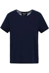 MAJESTIC WOMAN OPEN-BACK PANELED COTTON-JERSEY AND VOILE T-SHIRT MIDNIGHT BLUE,GB 2507222119682201