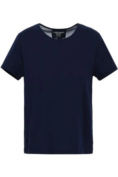 Majestic Woman Open-back Paneled Cotton-jersey And Voile T-shirt Midnight Blue