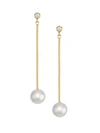 ZOË CHICCO Diamond, 6MM Freshwater Pearl & 14K Yellow Gold Bar Drop Earrings