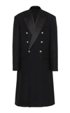BALMAIN DOUBLE-BREASTED SATIN-TRIMMED WOOL-BLEND COAT,726157