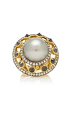 ARA VARTANIAN 18K Yellow Gold Ring With Grey Pearl, 1.79Ct Black And 1Ct White Diamonds,RA08-39