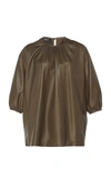 ROCHAS Oversized Leather Blouse,726628