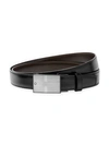 MONTBLANC RECTANGULAR MATTE & SHINY STAINLESS STEEL ROLL PLATE BUCKLE LEATHER BELT,400010193461
