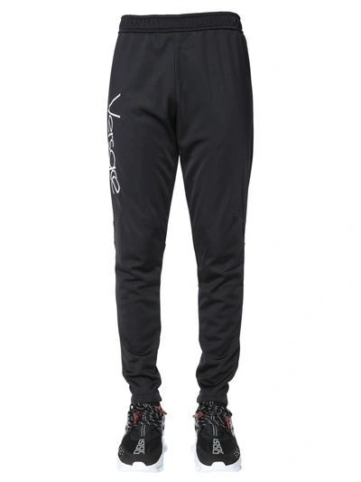 Versace Men's Tapered Sweatpants With Logo Print In Black