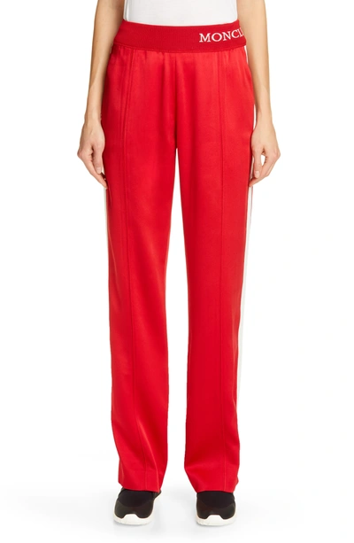 Moncler Intarsia-trimmed Striped Satin-jersey Track Pants In Red