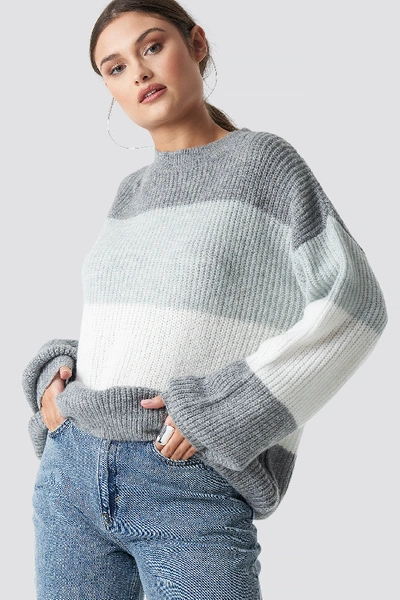 Na-kd Colour Striped Balloon Sleeve Knitted Jumper - Grey