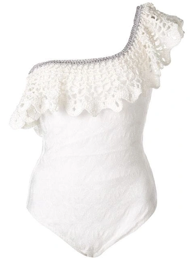 Missoni Ruffled One-shoulder Swimsuit In White