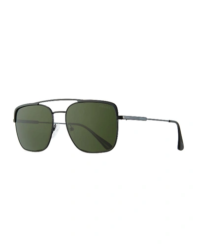 Prada Men's Square Metal Aviator Sunglasses In Black/gray