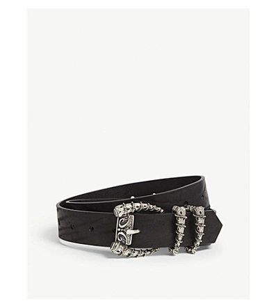 The Kooples Horn Buckle Leather Belt In Bla01