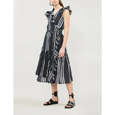 Apiece Apart Costa Ruffled Striped Cotton Midi Wrap Dress In Prado Stripe