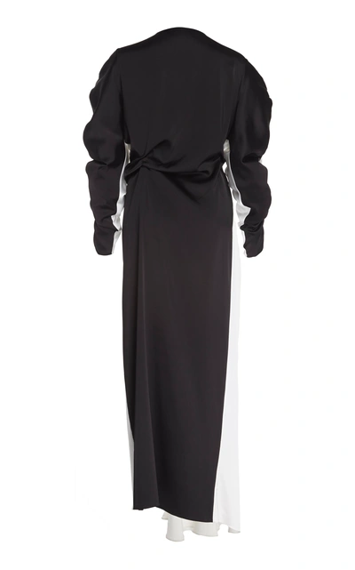 A.w.a.k.e. Reversible Gathered Crepe De Chine Maxi Dress In Black