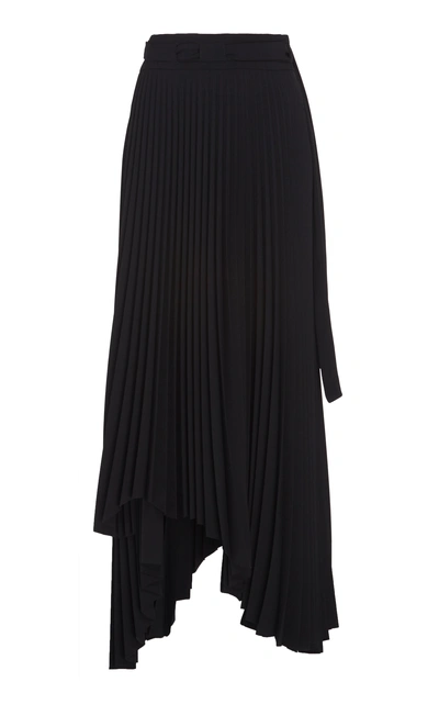 A.w.a.k.e. Asymmetric Plissé Midi Skirt In Black