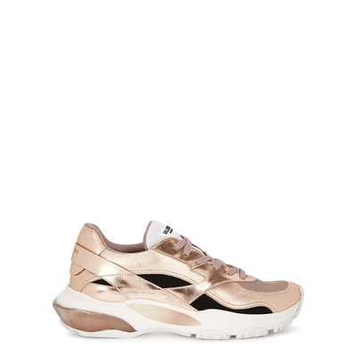 Valentino Garavani Bounce Metallic Leather/nylon Lace-up Trainers In Gold