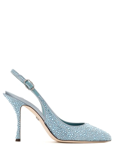 Dolce & Gabbana Dolce&gabbana Pumps - Sling Backs In Satin And Crystal In Grey