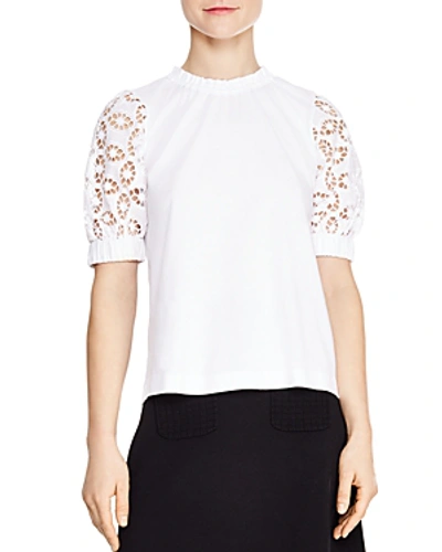 Sandro Broderie Anglaise Cotton-jersey Top In Beige