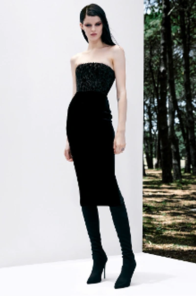 Alex Perry Huxley-strapless Velvet Leopard Devore Midi Dress In Black