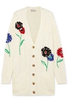 RED VALENTINO EMBROIDERED CABLE-KNIT COTTON CARDIGAN