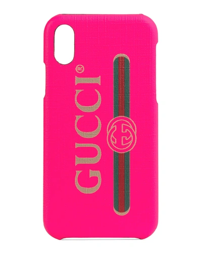 Gucci Neon Vintage-print Phone Case In Hot Pink