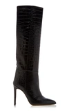 Paris Texas Dark Bordeaux High Boots With Stiletto Heel In Croco Embossed Leather Woman In Black