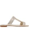 Tod's Metallic Textured-leather Slides In Gold