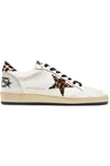 GOLDEN GOOSE BALL STAR LEOPARD-PRINT CALF HAIR AND LEATHER SNEAKERS