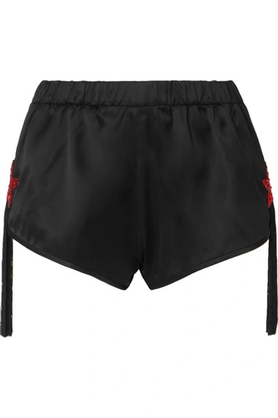 Saint Laurent Tasseled Bead-embellished Satin Shorts In Black