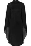 TOM FORD CAPE-EFFECT SATIN-JERSEY AND CHIFFON DRESS