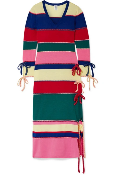 Rosie Assoulin Striped Wool Knitted Midi Dress In Green