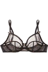 AGENT PROVOCATEUR POPPIE LACE-TRIMMED EMBROIDERED TULLE UNDERWIRED BRA