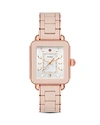 MICHELE DECO SPORT ROSE GOLD-TONE DESERT ROSE-WRAPPED SILICONE WATCH, 34MM X 36MM,MWW06K000018