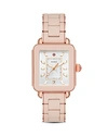 Michele Deco Sport Rose Gold-tone Desert Rose-wrapped Silicone Watch, 34mm X 36mm In Pink