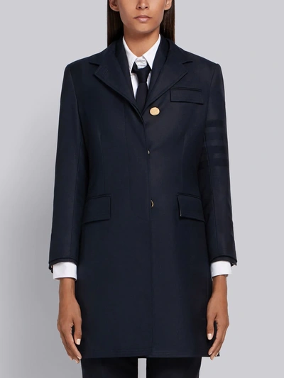 Thom Browne Sateen 4-bar Chesterfield Overcoat In Blue