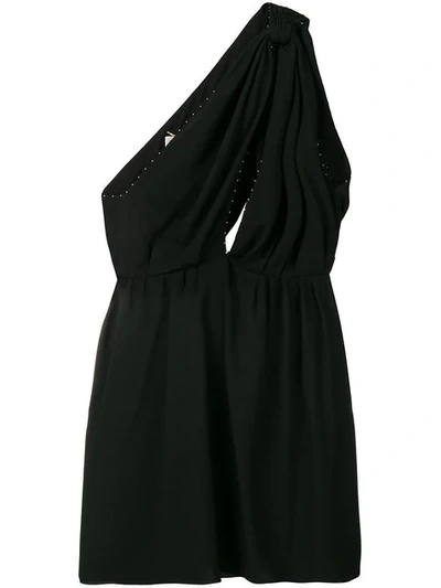 Saint Laurent Knot-shoulder Draped Mini Dress In Black