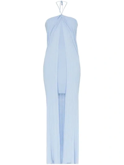 Jacquemus Siena Halterneck Linen-blend Dress In Blue