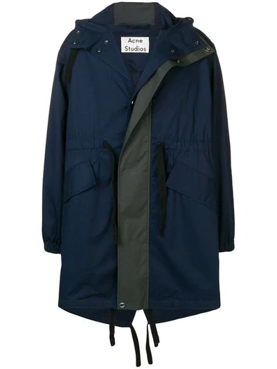 Acne Studios Contrast-panel Cotton Parka In Midnight Blue