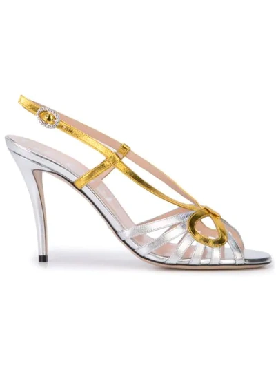 Gucci Crystal-embellished Metallic Leather Sandals In Silver