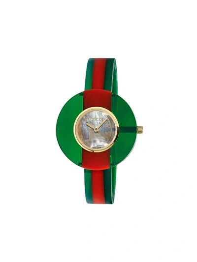 Gucci Vintage Web Resin 35mm Green Red Green Watch In Green And Red