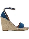 Valentino Garavani Rockstud Denim Espadrille Wedge Sandals In Blue