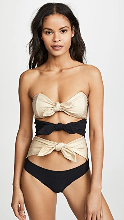 Lisa Marie Fernandez Triple Poppy Crepe Maillot In Gold/black