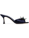 MANOLO BLAHNIK BLUE IGURA 70 CRYSTAL EMBELLISHED SILK SATIN MULES