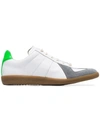 MAISON MARGIELA MAISON MARGIELA WHITE AND GREEN REPLICA LEATHER LOW TOP SNEAKERS - 白色