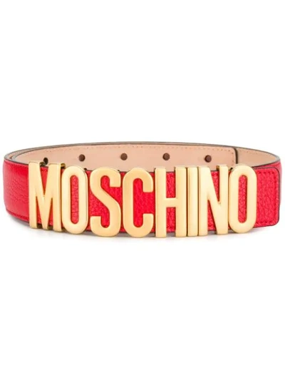 Moschino Red Logo Leather Belt In Red