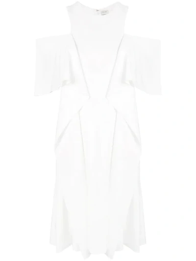 Maison Rabih Kayrouz Cold Shoulder Ruffle Dress In White