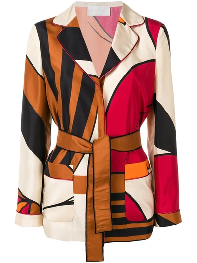 Alberta Ferretti Graphic-print Belted Jacket In Neutrals