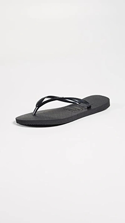 Havaianas Slim Crystal Glamour Flip Flops In Black