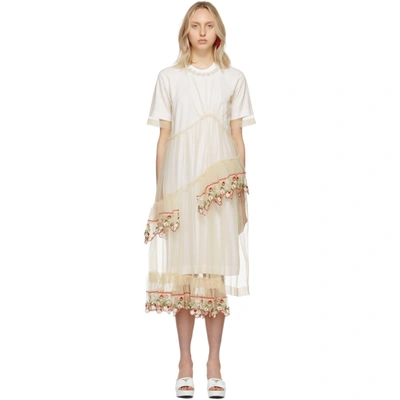 Simone Rocha Layered Embellished Tulle And Cotton-jersey Midi Dress In White