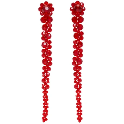 Simone Rocha Crystal-flower Drop Earrings In Red