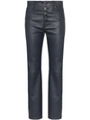 JOSEPH NAVY DEN BUTTONED CROPPED LEATHER TROUSERS